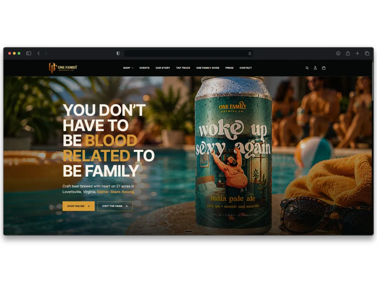 One Family Brewing website redesign with its beer products and brand story