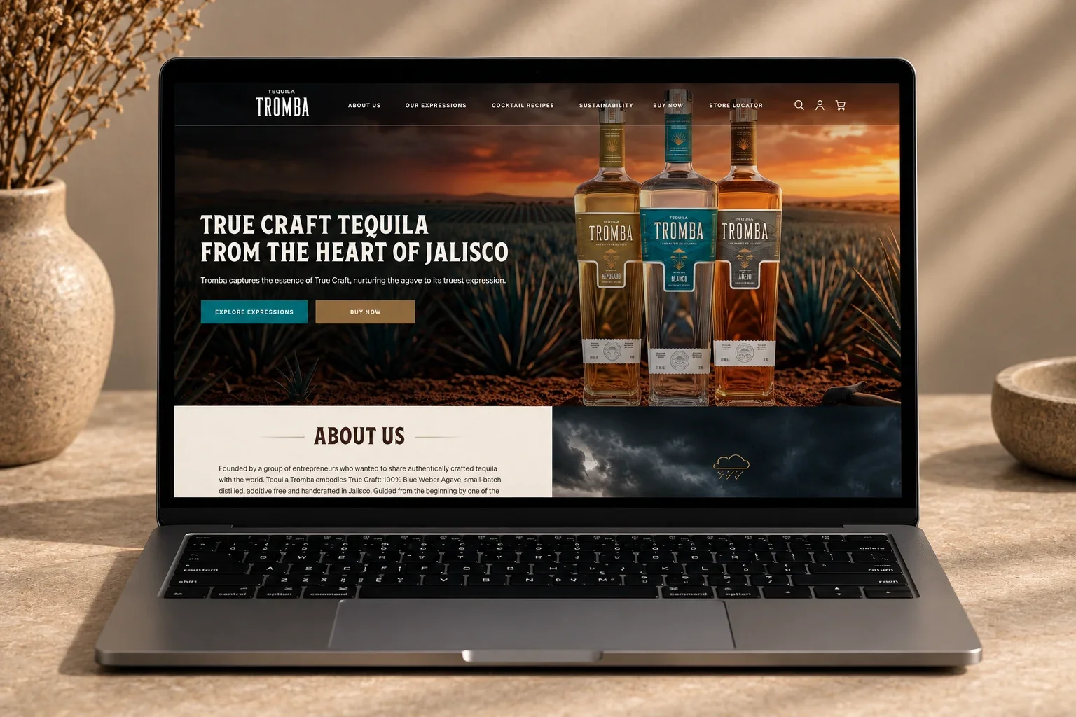 Tromba Tequila Shopify redesign with its tequila range and agave field hero