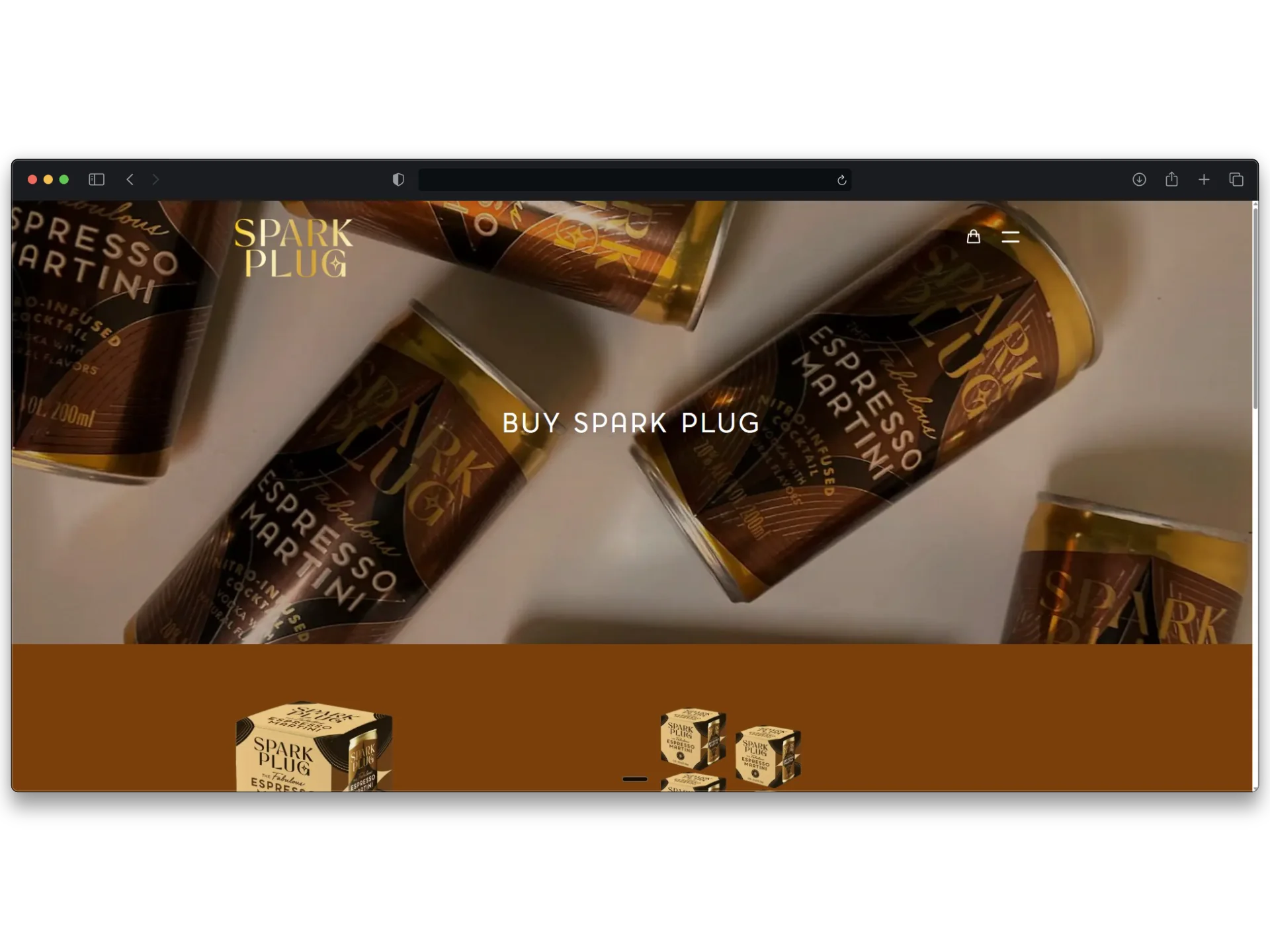Drink Spark Plug WordPress shop page replicated in Shopify by GSquared