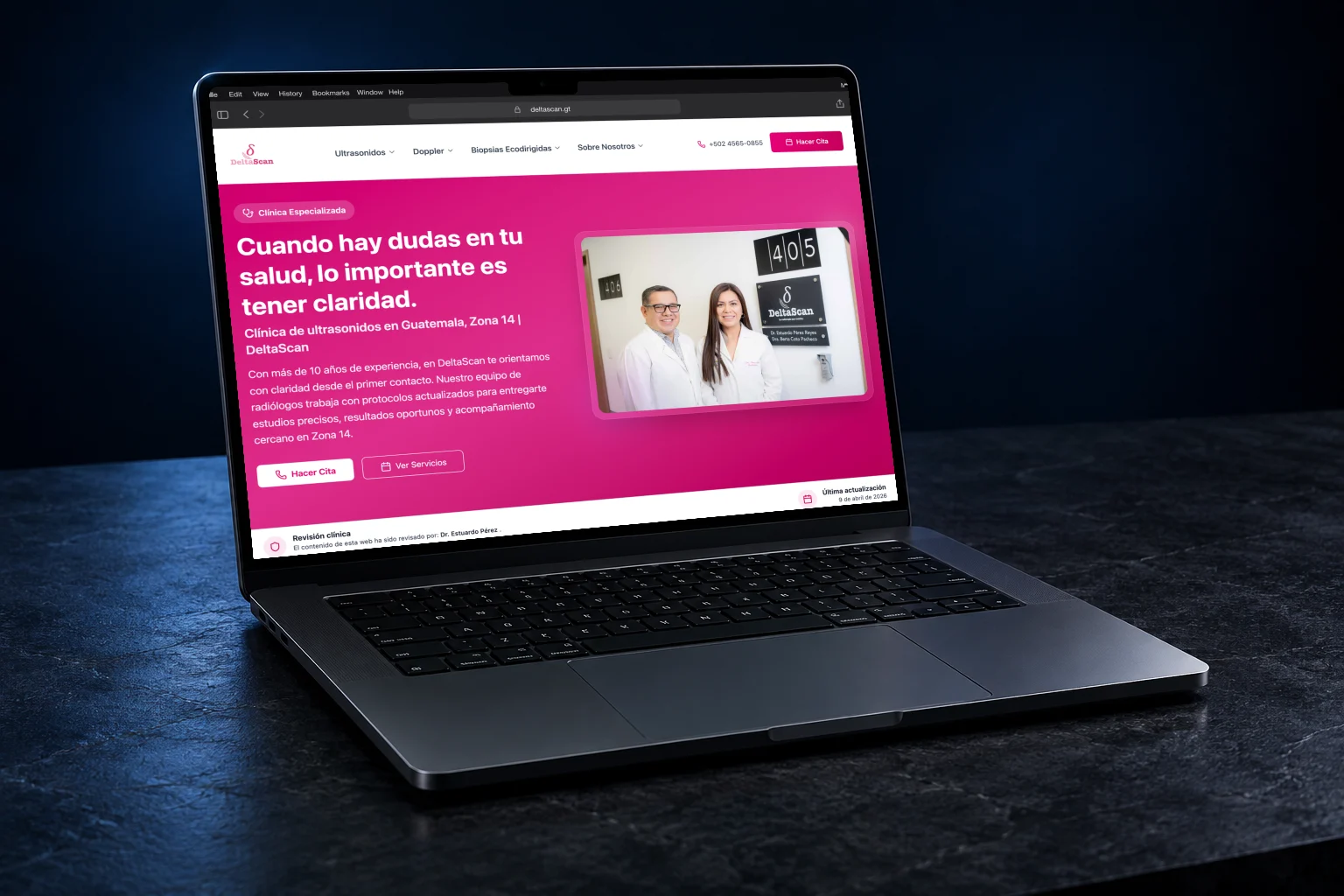 DeltaScan’s custom website for its ultrasound clinic, shown on a laptop