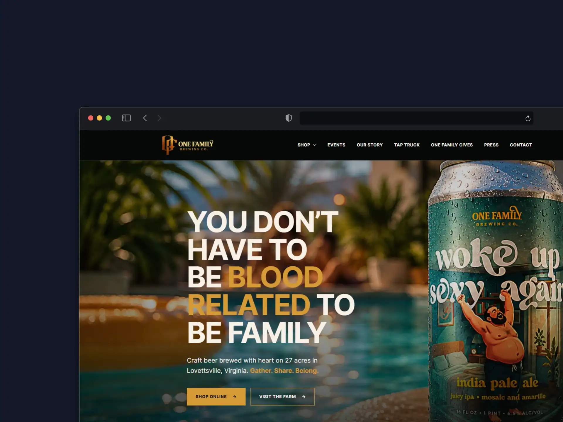 One Family Brewing brand-led beverage website redesign by GSquared