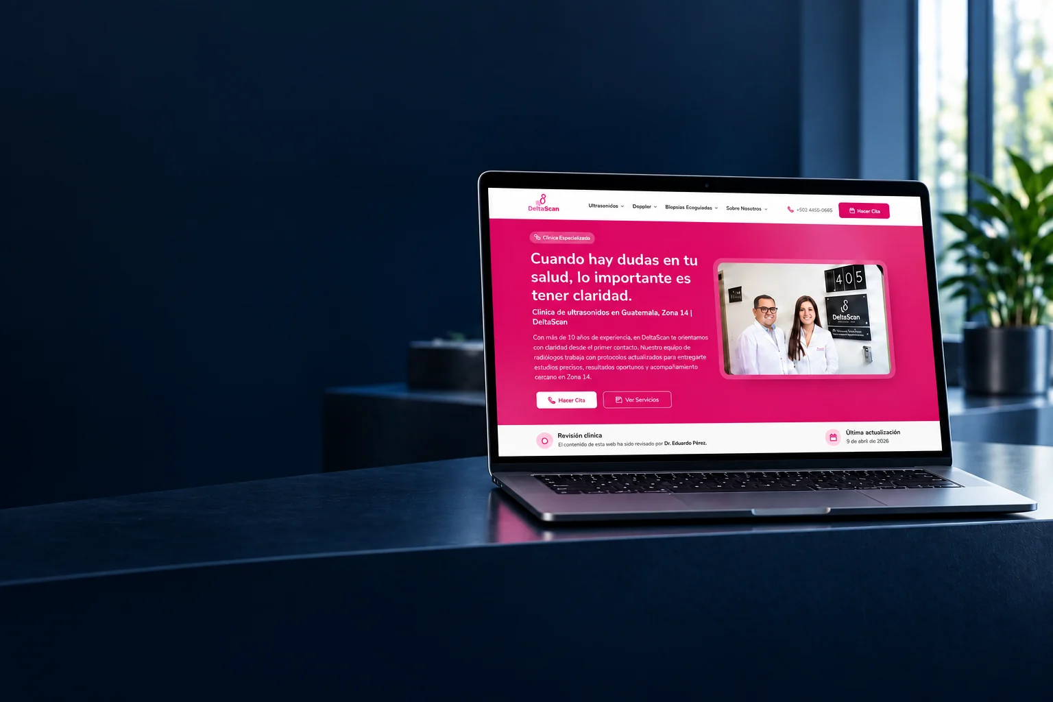 DeltaScan medical website presented in an editorial laptop mockup.