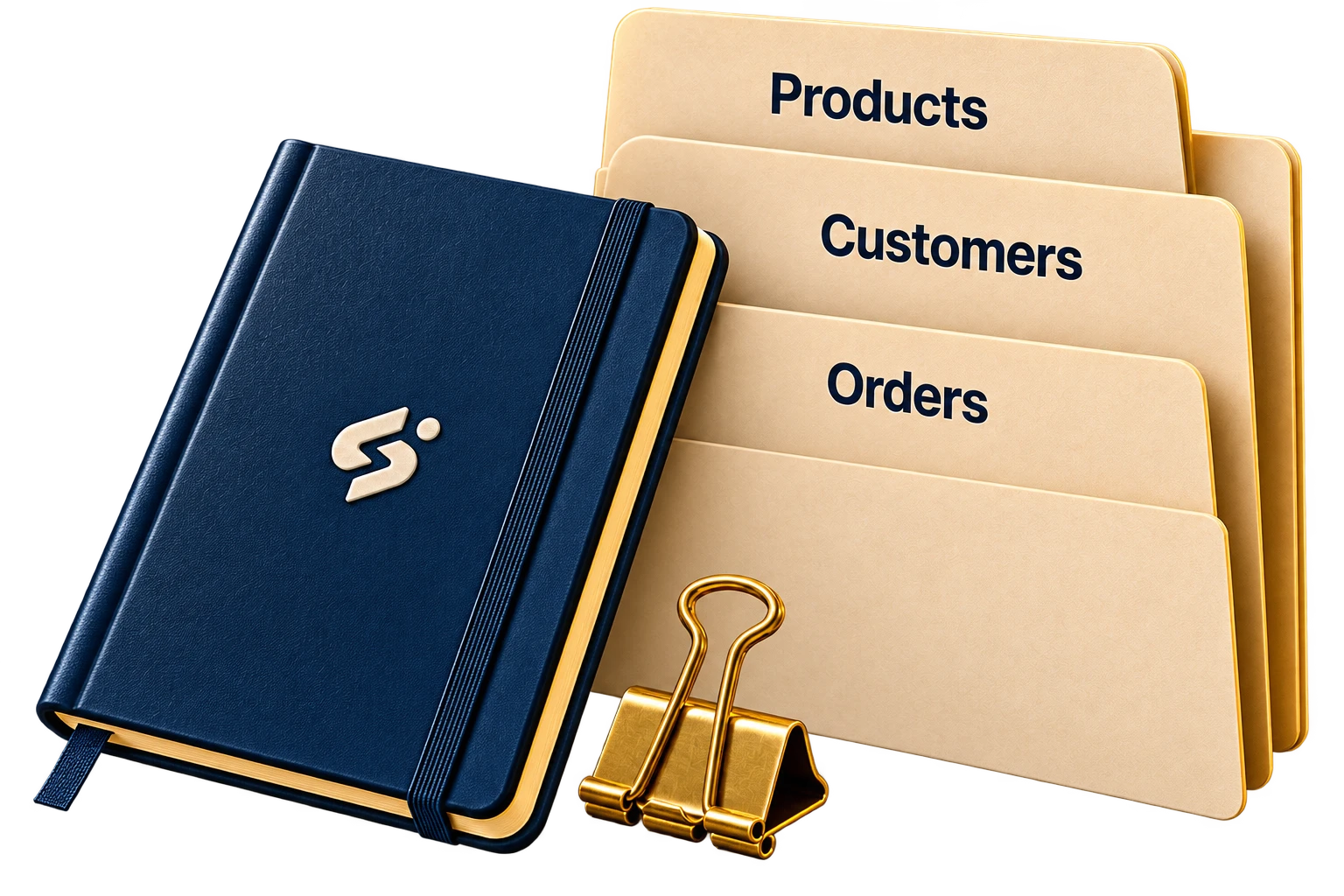 Products, customers and orders folders alongside a GSquared notebook.