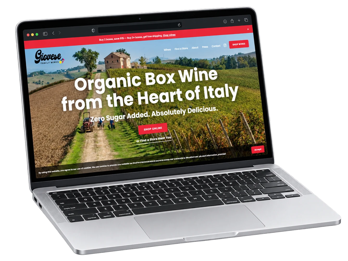 Delivered Giovese Shopify storefront with the approved vineyard design and shopping links