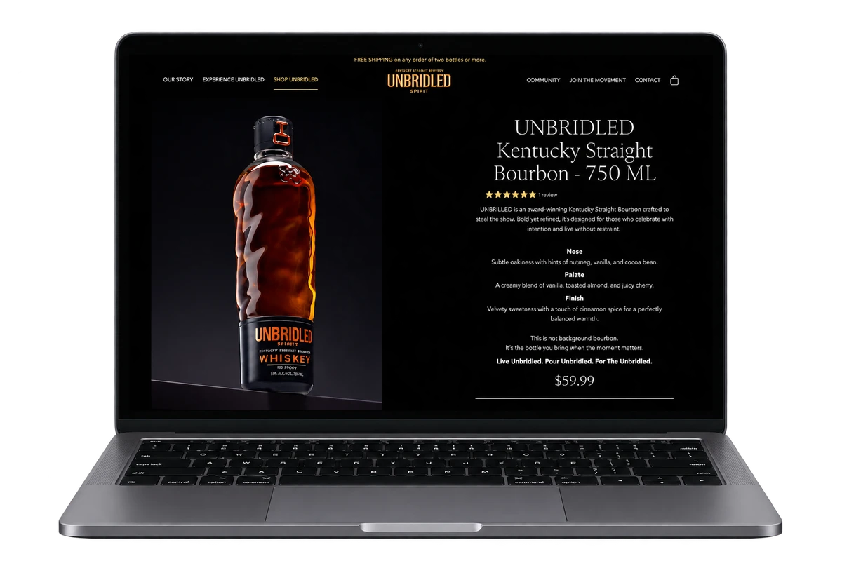 Laptop mockup of the Unbridled Bourbon Shopify storefront